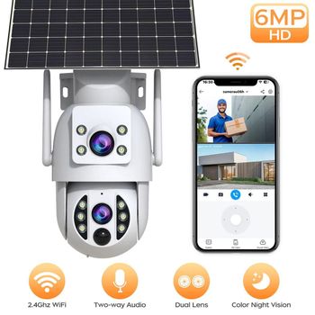 Cámara de seguridad solar WiFi JOOAN de 6 MP para exteriores, con doble lente, inalámbrica, seguimiento automático, visión nocturna y batería de bajo consumo. Cámara CCTV