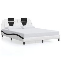 cama doble  cama para adultos  estructura cama cabecero cuero sintetico blanco negro 160x200cm