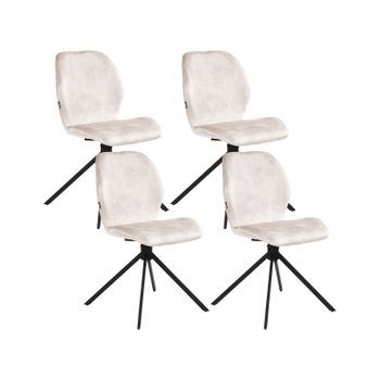Conjunto De 2 Sillas De Comedor Modernas De Terciopelo Con Patas De Hierro Negras Recubrimiento En Polvo 180º Giratorio Beige Claro Morrison
