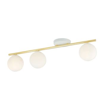 Regleta de techo elegante lineal blanco y dorado con 3 esferas