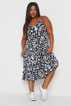 Yours Vestido De Tirantes Negro Estampado, Mujer Curvy Y Tallas Grandes, Yours