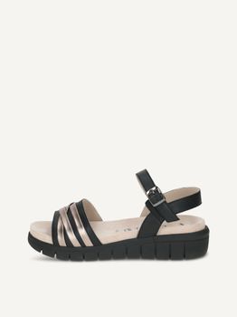 CAPRICE Sandal, black, made of Leather and textile without heel, Size 38