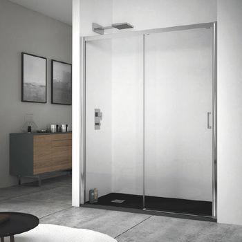 Frontal De Ducha + Puerta Corredera Kennedy  130 Cm Cristal Serigrafiado Sin Lateral