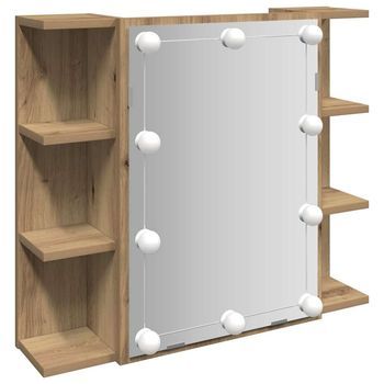 Mueble Con Espejo Y Luces Led Roble Artesanal 70x16,5x60 Cm