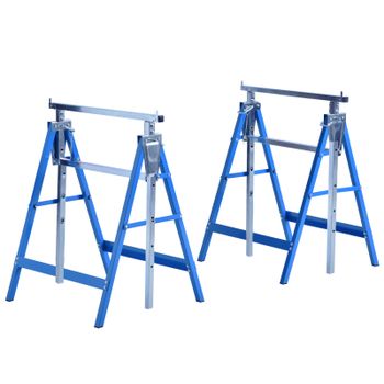 HOMCOM Set de 2 Caballetes Telescópicos Plegables con Altura Ajustable para Mesa y Trabajo Bricolaje Carga 200 kg 68x58x80-130 cm Azul   Aosom España