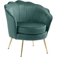 sillon lounge acolchado con costuras decorativas tapizado en terciopelo verde y patas de metal dorado fal101556