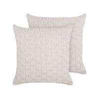 conjunto de 2 cojines decorativos con funda de algodon de punto estampado liso funda extraible beige 45 x 45 cm basalim
