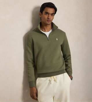 Polo Ralph Lauren para hombre. 710P06234511 Jersey de punto doble y cremallera corta verde (S), Casual, Algodón, Manga larga