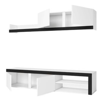 Mueble De Salón Valco En Color Blanco Y Negro 2 Módulos Tv Hasta 75 Pulgadas 180x39,9 Cm