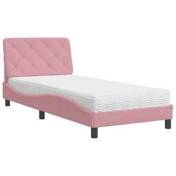 Cama Individual | Cama Para Adultos | Cama Con Colchón Terciopelo Rosa 80x200 Cm
