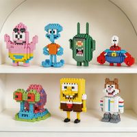 bloques de construccion mini de personajes de anime esponja amarilla dibujos animados pulpo cangrejo cuadrados modelo de ladrillos juguete de ensamblaje diy adorno de escritorio regalo