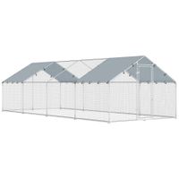 pawhut gallinero para exterior grande de acero galvanizado 68x3x19 m 204 m con cubierta tela oxford y cerradura plata
