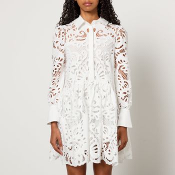 Self-Portrait Cotton Guipure Mini Shirt Dress - UK 8
