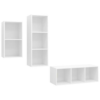 Muebles De Salón 3 Uds | Mueble Tv Madera De Ingeniería Blanco Brillo Cfw85695