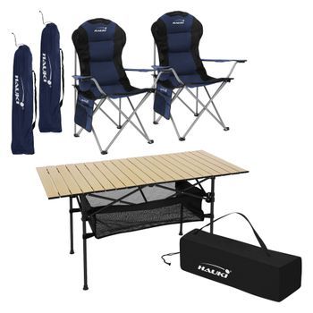 Juego De Muebles De Camping 1x Mesa Beige + 2x Sillas Color Azul