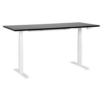escritorio de altura regulable electrico oficina moderna patas cuadradas 180 x 80 cm tablero negro soporte de acero blanco destines