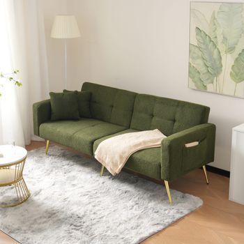 Sofá-cama Con Función De Cama, Ángulo Ajustable, Patas Doradas, Cojín Y Bolsillos Laterales De Almacenamiento