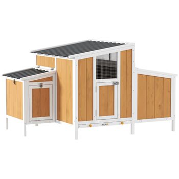 PawHut Gallinero para Exterior de Madera 145x90x92 cm para 2-4 Gallinas con Nido Casa Lateral Bandeja Extraíble Amarillo   Aosom España
