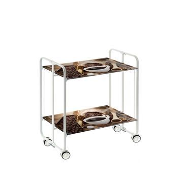 Carrito Auxiliar Con Ruedas Bahuaus Estructura Blanca Bandejas Decoradas
