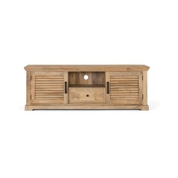 Mueble Televisor Con 2 Puertas Y 1 Cajón En Madera Maciza De Mango