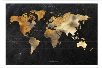 Cartel mapamundi dorado sin marco 60x40cm