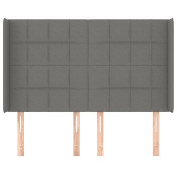 Cabecero Cama Mueble De Dormitorio Con Orejas De Tela Oscuro 147 X 16 X 118/128 Cm Gris M02_0003319