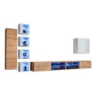 conjunto de muebles de salon switch xxvi  roble y blanco  led integrados  sistema push to open
