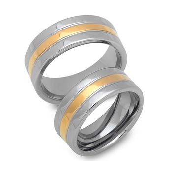 Anillos de tungsteno con superficie chapada en oro