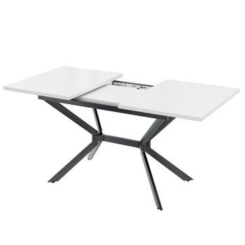 Mesa De Comedor Extensible Blanca 120/160x80cm - Mesa De Comedor Rectangular Blanca - 6 Plazas