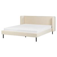 cama con somier de terciopelo beige claro 160 x 200 cm cabecero patas negras arette