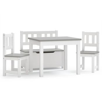 Mesa Y Sillas Infantiles 4 Uds | Juego De Muebles De Jardín Mdf Blanco Y Gris