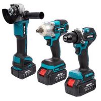 set de 3 herramientas electricas radial angular taladro y llave de impacto 21v con dos baterias de 13000mah 46x11x32 cm color azul