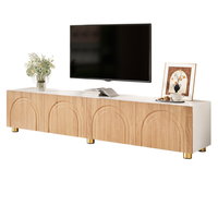 mueble de tv moderno 180 cm con 4 puertas diseno en relieve patas de metal mdf blanco y madera natural