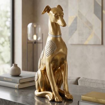 Estatua de perro sentado de resina dorada 19,8x10x29 cm