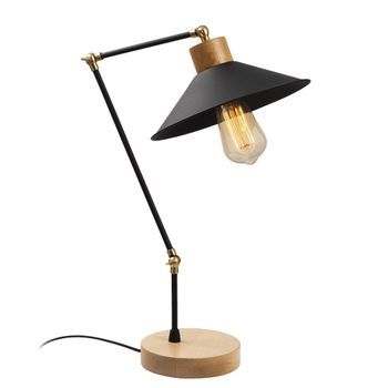 Lámpara De Mesa Manavgat-n-600 Negro Metal Madera Diámetro 24x52 Cm