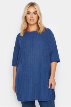 Yours Top Oversized Azul Con Textura, Mujer Curvy Y Tallas Grandes, Yours