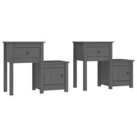 pack 2 uds mesitas de noche  mesa auxiliar  mesilla madera de pino gris 795x38x655 cm