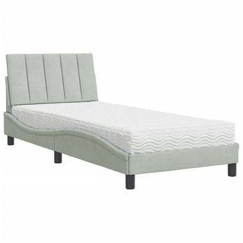 Cama Individual | Cama Para Adultos | Cama Con Colchón Terciopelo Gris Claro 90x190 Cm
