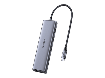 Hub - Ugreen UGR15600, 1x USB-C, 3x USB-A, RJ45, HDMI, VGA, SD, TF Card, Plata
