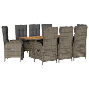 Set Comedor Jardín 9 Pzas Y Cojines Ratán Sintético Gris Vidaxl