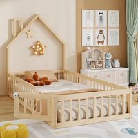 cama casa 90 x 200 cm infantil chimenea con somier listones madera pino estilo minimalista natural