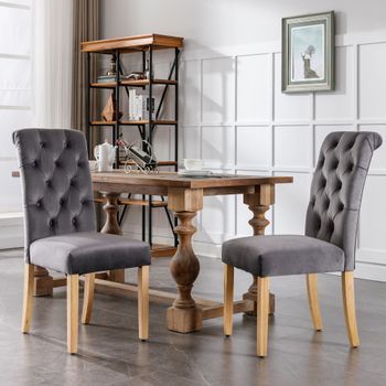 Pack De 2 Sillas - Mueble De Comedor - Terciopelo Y Roble - Gris (63x43x100cm)