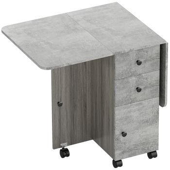 HOMCOM Mesa Plegable de Comedor con Ruedas Alas Abatibles 2 Cajones y Armario Hasta 6 Personas 120x60x76,5 cm Gris