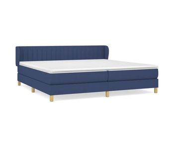 Cama box spring con colchón tela azul 200x200 cm rayas verticales