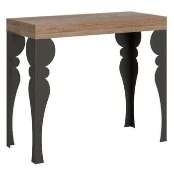 Consola Oriental Extensible De 12 Plazas De Madera Clara Y Metal Antracita De 40 A 300 Cm Torza
