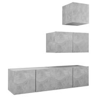 set de 4 uds muebles tv  mueble de salon  armario tv madera ingenieria gris hormigon