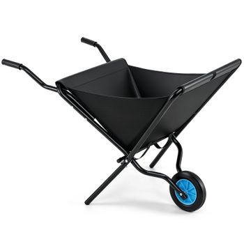Costway Carretilla de Jardín Plegable con Estructura Metálica Mangos Antideslizantes y Rueda para Jardinería Carga 40kg Negro