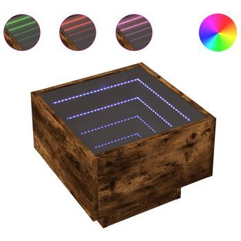Mesita De Noche | Mesilla De Noche Con Infinity Led Roble Ahumado 40x40x30 Cm