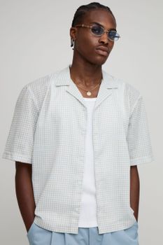 Camisa Oversize De Cuadros Micro Con Solapas, Azul