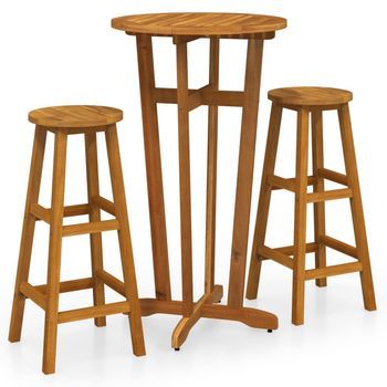 Conjunto De Bar 3 Uds | Mueble Jardin Mesa Y Sillas Madera Maciza Acacia